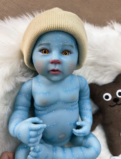 „Nova" – Avatar-geïnspireerde Reborn pop met glow-effect – 50 cm siliconen babypop met 3D-huidstructuur & gele ogen