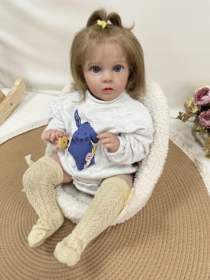 Clara – 60 cm zacht siliconen Reborn babypop met 3D-handbeschildering en ingeplant haar