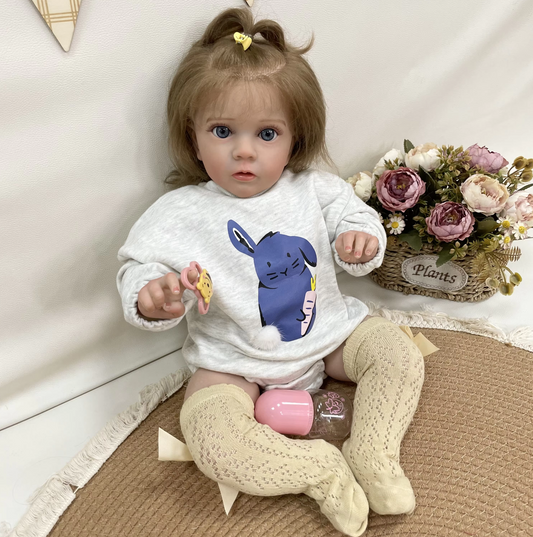 Clara – 60 cm zacht siliconen Reborn babypop met 3D-handbeschildering en ingeplant haar