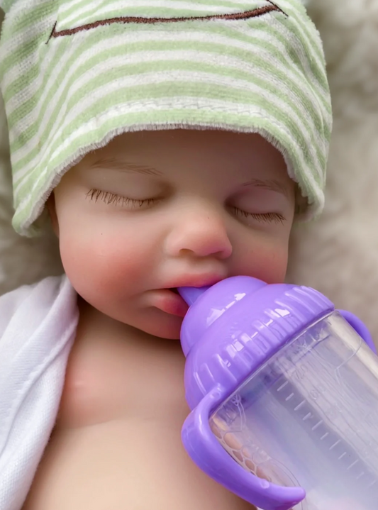 „Riley" – 33 cm volledig siliconen Reborn babypop met open mond | Nederland