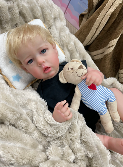 Rowan – 55 cm realistische Reborn babypop met 3D-huid en handgeworteld haar