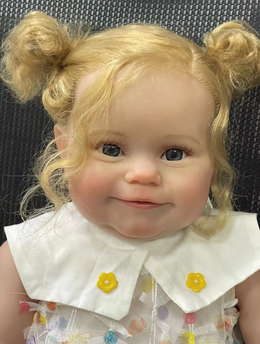 „Charlotte" – 60 cm siliconen Reborn babypop met blonde krullen & 3D-huidstructuur – artistiek meesterwerk